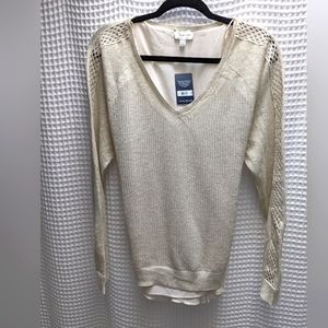 Metallic gold, v neck sweater